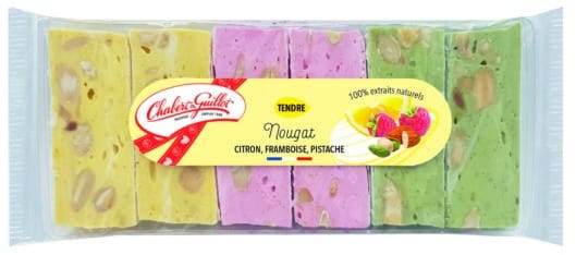 Assortiment Nougats tendres Citron, Pistache, Framboise – Barquette 150g