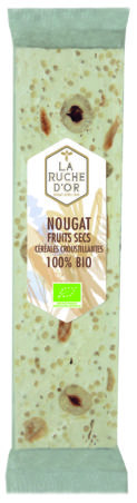 Nougat de Montélimar tendre Bio Fruits secs et Céréales croustillantes – Barre 50g