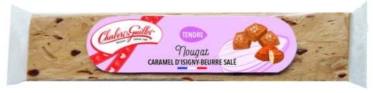 Nougat tendre aux Amandes et Eclats de caramel beurre salé – Barre 100g