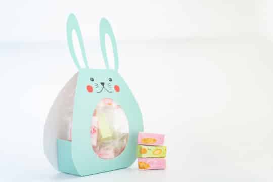 Nougat saveurs Framboise et Pistache, décor Lapin – Poche 50g